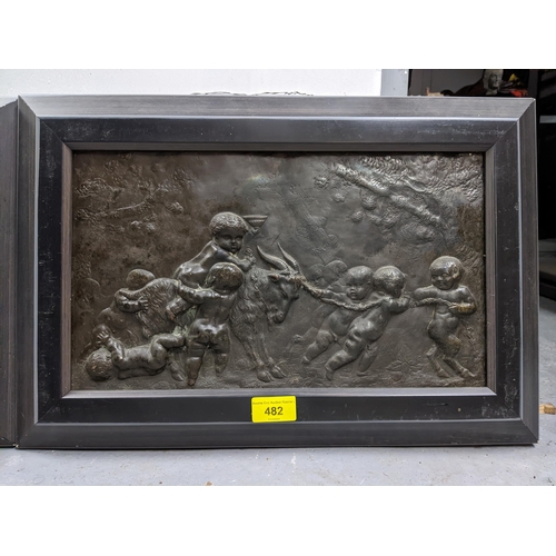 482 - After Clodian (Claude Michel known as Clodian 1738-1814) - a pair of bronzed bas relief plaques, Enf... 