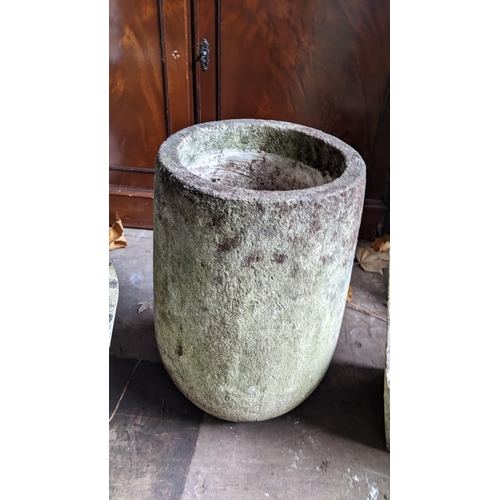 505 - A selection of garden planters to include a stoneware example of square form and cast with flower he... 