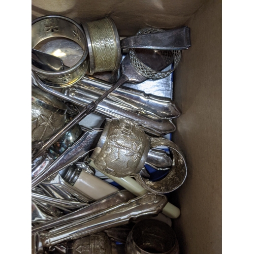 523 - A collection of silver plated cutlery, napkin rings, a teapot and other items Location: 1.3
If there... 