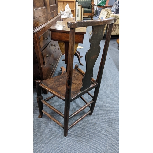 387 - Two 18th century elm and ash country splat back side chairs
Location: A2B
If there is no condition r... 