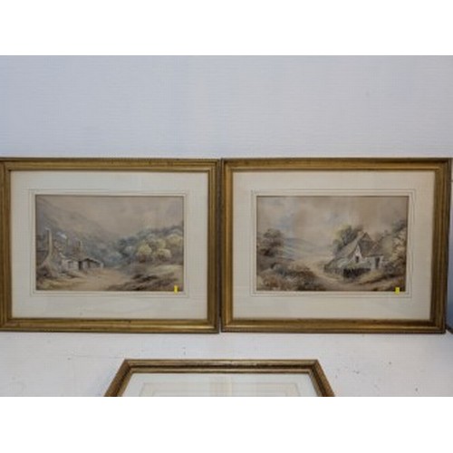 3 - J Douglas - a pair of country scenes with cottages, signed, 30cm x 46cm; and Leopold Rivers - coasta... 