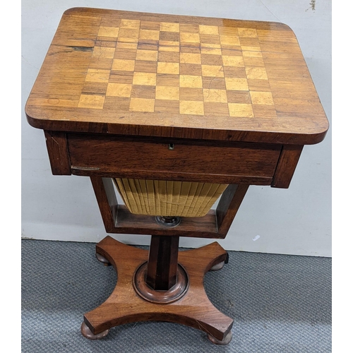 307 - An early Victorian rosewood games/worktable raised on a pedestal platform base, 73cm h x 46cm w
Loca... 