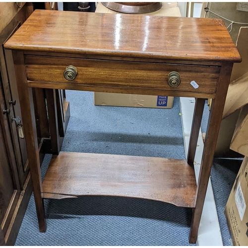 382 - A late 18th century mahogany side table having a single drawer and shelf below, 76cm h x 61.5cm w
Lo... 