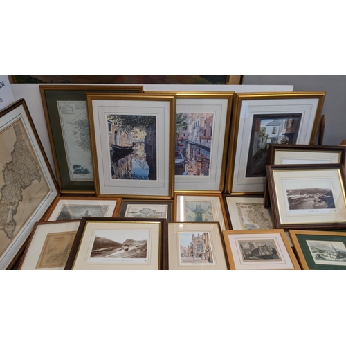 429 - A mixed lot of framed pictures to include a historic maps of Cornwall published 1805, two prints dep... 