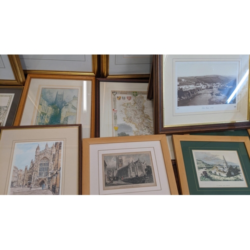 429 - A mixed lot of framed pictures to include a historic maps of Cornwall published 1805, two prints dep... 