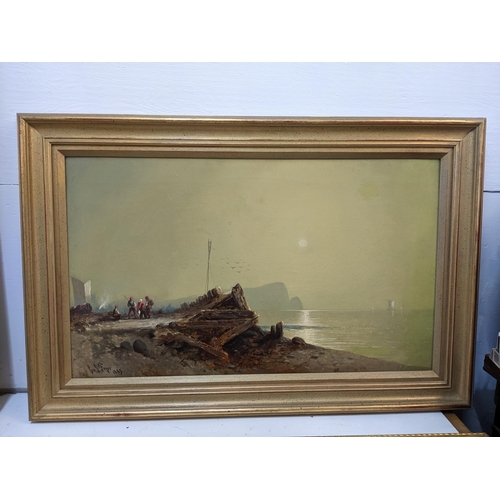 1 - George G Fryer - French coastal scene with figures, oil on canvas, signed and dated 1885, 46cm x 76c... 