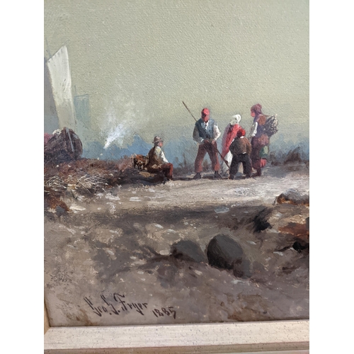 1 - George G Fryer - French coastal scene with figures, oil on canvas, signed and dated 1885, 46cm x 76c... 