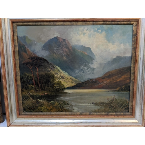 5 - W Richards (Francis Jamieson) - a loch scene, oil on canvas laid on board, 40cm x 50cm; an evening h... 