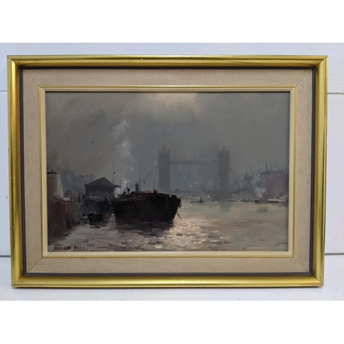 7 - Marcus Ford - a view down the Thames to Tower Bridge, oil on canvas, signed, 40cm x 61cm, framed Loc... 