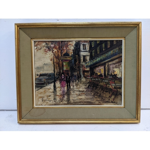 8 - Mid 20th century French School - a Parisian street scene, oil on canvas, signed indistinctly, 30cm x... 