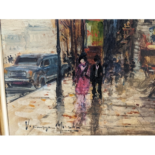 8 - Mid 20th century French School - a Parisian street scene, oil on canvas, signed indistinctly, 30cm x... 