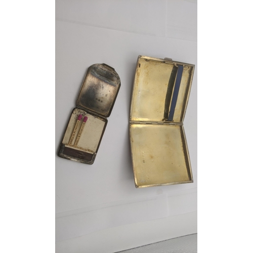 14 - Smoking related silver items to include an engine turned cigarette case having a gilt interior hallm... 