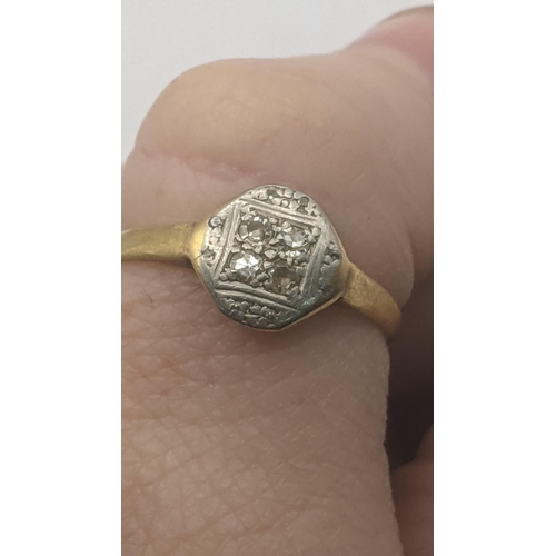 42 - An Art Deco 18ct yellow gold platinum diamond signet ring, size O A/F, 2.1g
Location:RING
If there i... 