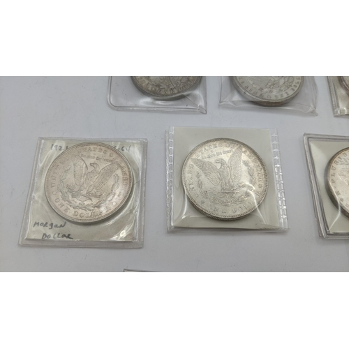 67 - A collection of American silver coinage to include 11 Morgan dollars dated 1878, 1921, 1883 and othe... 