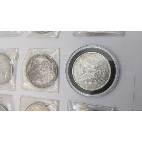 68 - A group of American silver coinage comprising 8 Morgan dollars, 1884, 1921, 1883 and others together... 