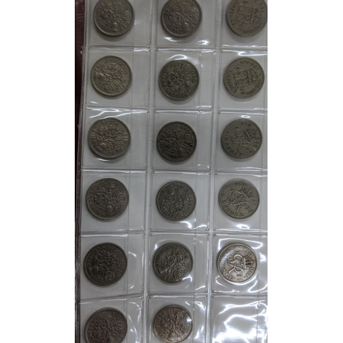 77 - Album of coins British silver and later half crowns, florins, shillings, sixpence, three pence and o... 