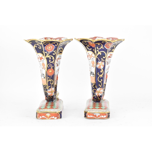 1 - A pair of early 19th century Masons ironstone Cornucopia, circa 1830, each painted in enamel colours... 