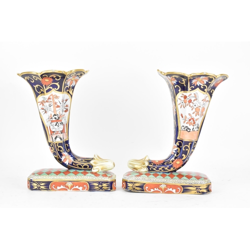 1 - A pair of early 19th century Masons ironstone Cornucopia, circa 1830, each painted in enamel colours... 