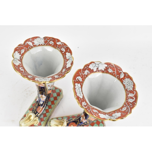 1 - A pair of early 19th century Masons ironstone Cornucopia, circa 1830, each painted in enamel colours... 