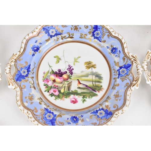 103 - A 19th century porcelain dessert service, possibly by H&R Daniel, each piece hand-painted with centr... 