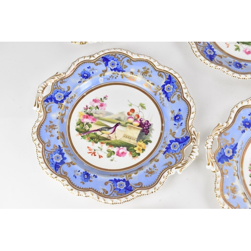 103 - A 19th century porcelain dessert service, possibly by H&R Daniel, each piece hand-painted with centr... 