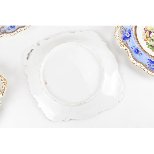 103 - A 19th century porcelain dessert service, possibly by H&R Daniel, each piece hand-painted with centr... 