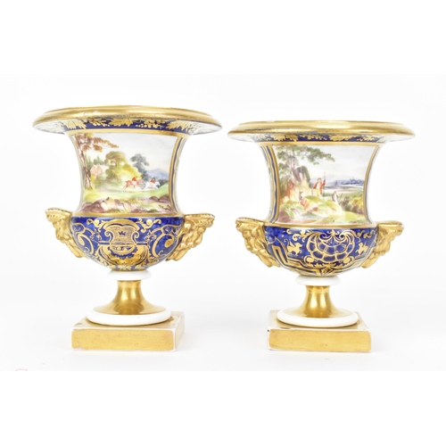 11 - A pair of early 19th century Masons 'Campana' shape bone china vases, circa 1810-15, each painted wi... 