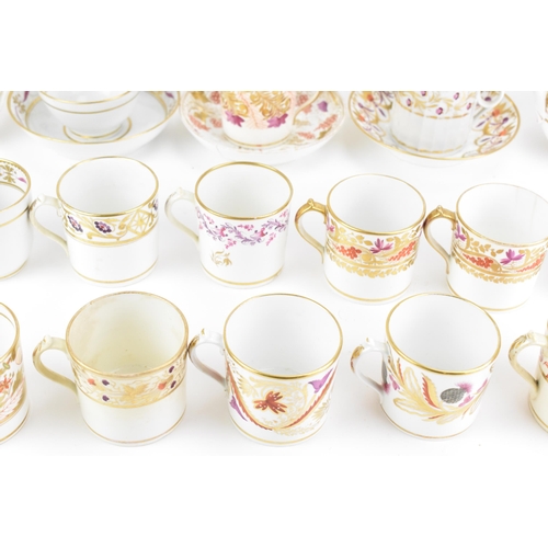 39 - A selection of early 19th century Masons tea ware, each on white glazed grounds painted with purple ... 