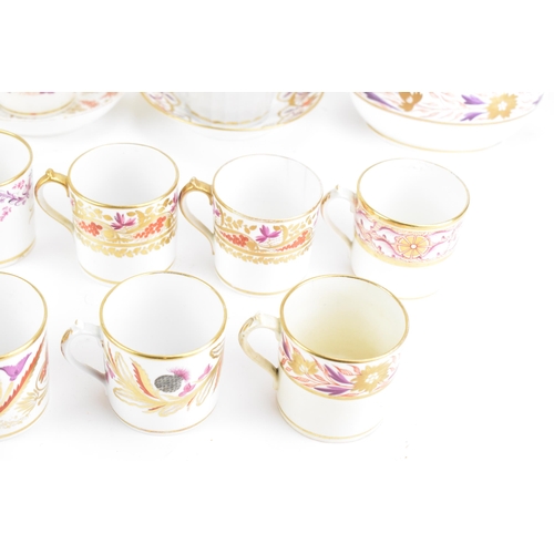 39 - A selection of early 19th century Masons tea ware, each on white glazed grounds painted with purple ... 