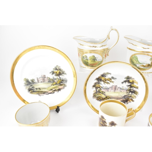 41 - A selection of early 19th century Masons ware, each on white glazed grounds, hand painted with lands... 