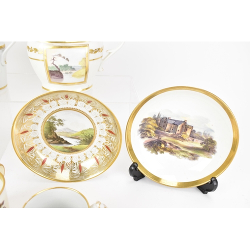 41 - A selection of early 19th century Masons ware, each on white glazed grounds, hand painted with lands... 