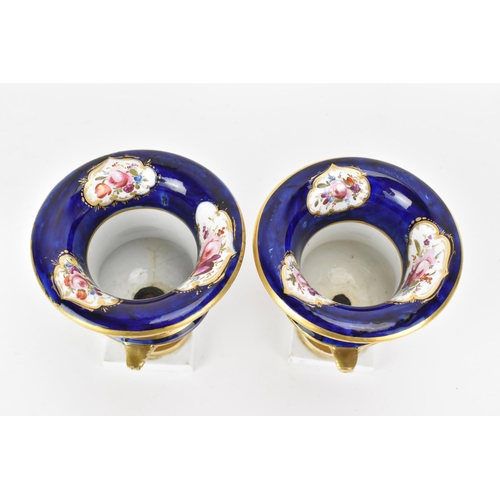 42 - A pair of early 19th century Masons bone china vases, circa 1810-12, of campagna form painted in cob... 