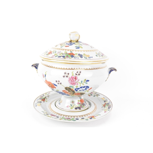 43 - An early 19th century Masons ironstone soup tureen, cover and stand, circa 1813-30, hand-painted wit... 