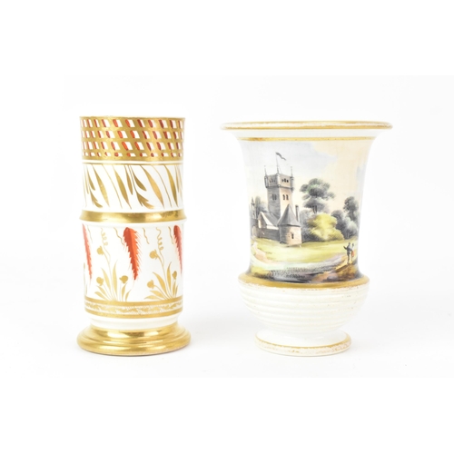 46 - Two early 19th century Masons vases, to include a spill vase with a bone china body, 12cm high x 6cm... 