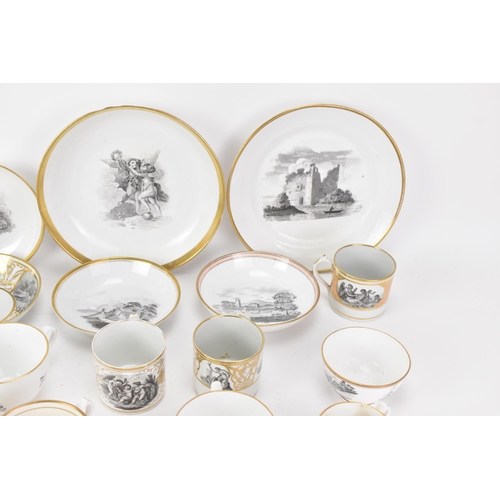 47 - A selection of early 19th century Masons tea ware, each piece bat printed with gilt highlights, depi... 