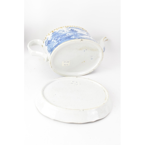 51 - Three early 19th century Masons blue and white teapots and stands, each transfer-printed with gilt h... 