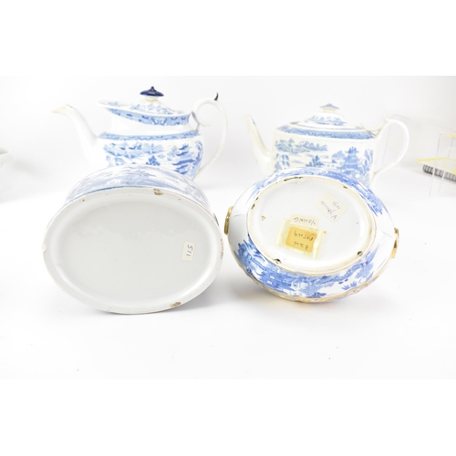 52 - Four 19th century Masons blue and white teapots and three sucrier pots with lids, each transfer-prin... 