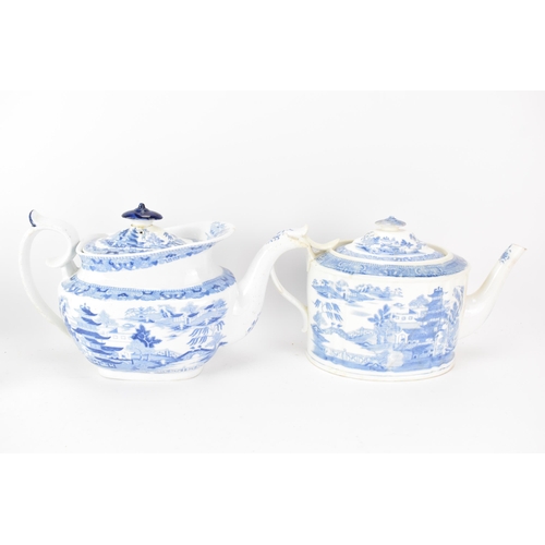 52 - Four 19th century Masons blue and white teapots and three sucrier pots with lids, each transfer-prin... 