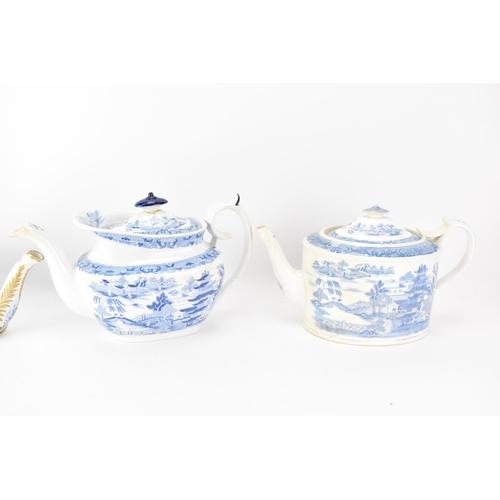 52 - Four 19th century Masons blue and white teapots and three sucrier pots with lids, each transfer-prin... 