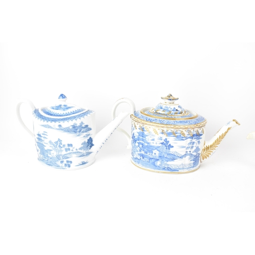 52 - Four 19th century Masons blue and white teapots and three sucrier pots with lids, each transfer-prin... 