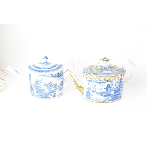 52 - Four 19th century Masons blue and white teapots and three sucrier pots with lids, each transfer-prin... 