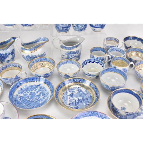 53 - A large selection of 19th century Masons teaware, each blue and white transfer-printed in the Chines... 