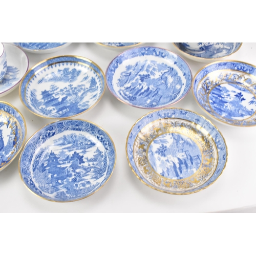 53 - A large selection of 19th century Masons teaware, each blue and white transfer-printed in the Chines... 