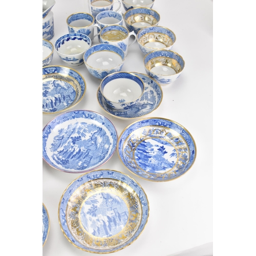 53 - A large selection of 19th century Masons teaware, each blue and white transfer-printed in the Chines... 