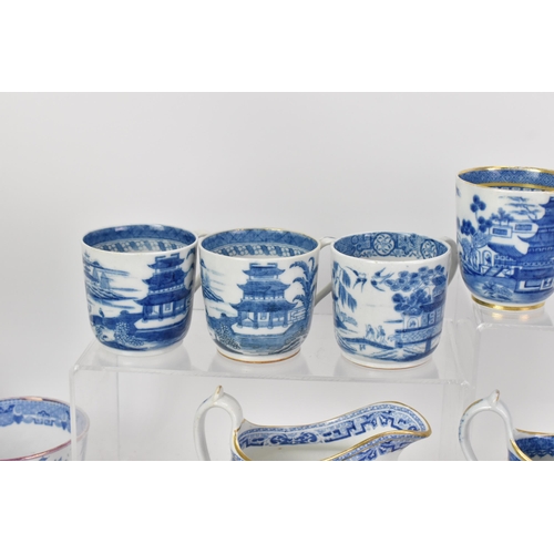 53 - A large selection of 19th century Masons teaware, each blue and white transfer-printed in the Chines... 