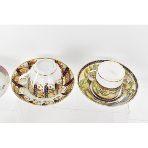 62 - A selection of eight 19th century Masons cups and saucers, to include a bone china set hand-painted,... 