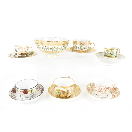 72 - A selection of six 19th century Masons cups and saucers and a bowl, to include a hard paste cup and ... 