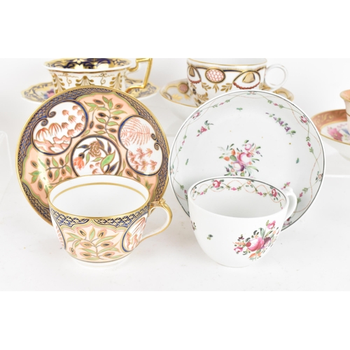 89 - A selection of eight 19th century tea cups and matching saucers, to include a circa 1800 Newhall cup... 