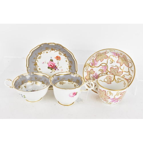 90 - A selection of 19th century tea cups and matching saucers, to include an early 19th century Grainger... 