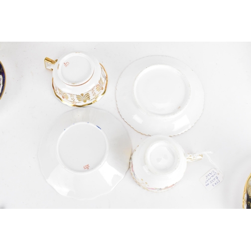 91 - A selection of 19th century tea cups and matching saucers, to include a Rockingham trio, a circa 181... 